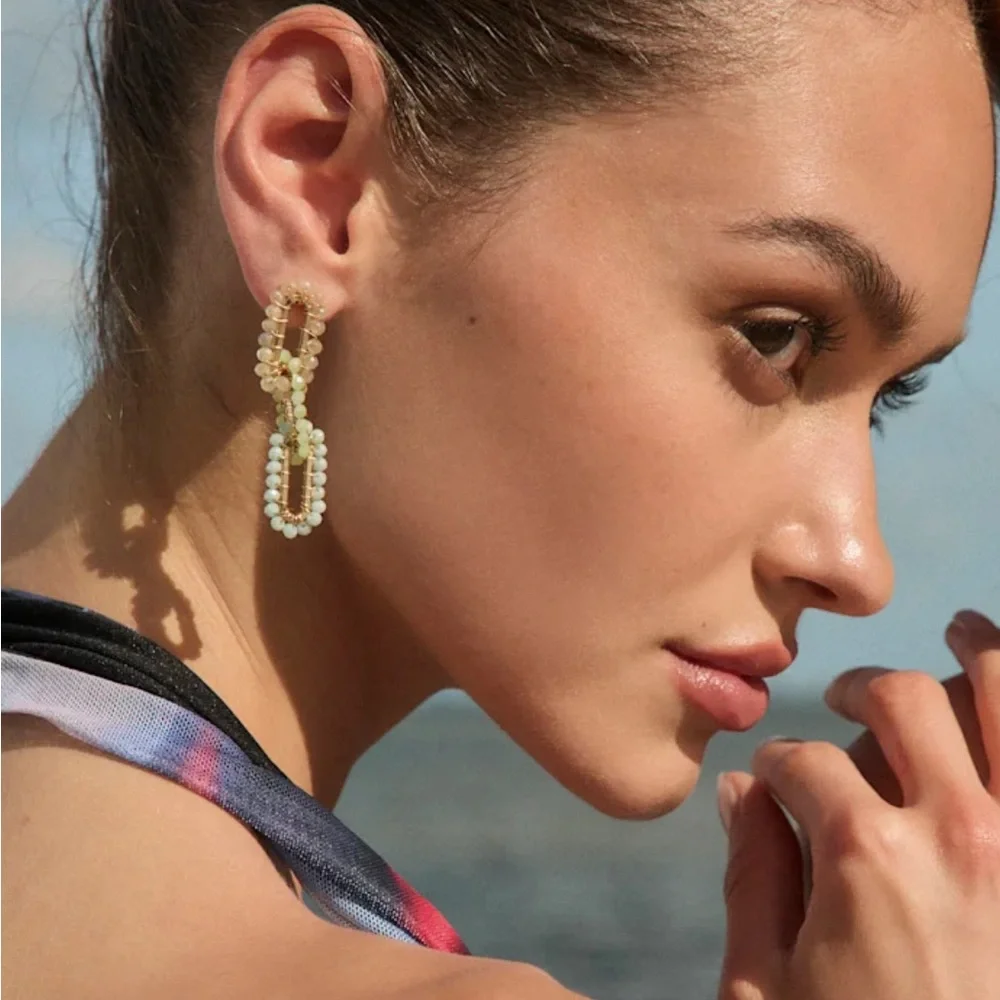 Lulu's Pearl and Gold Double Hoop Earrings - Picture 1 of 5